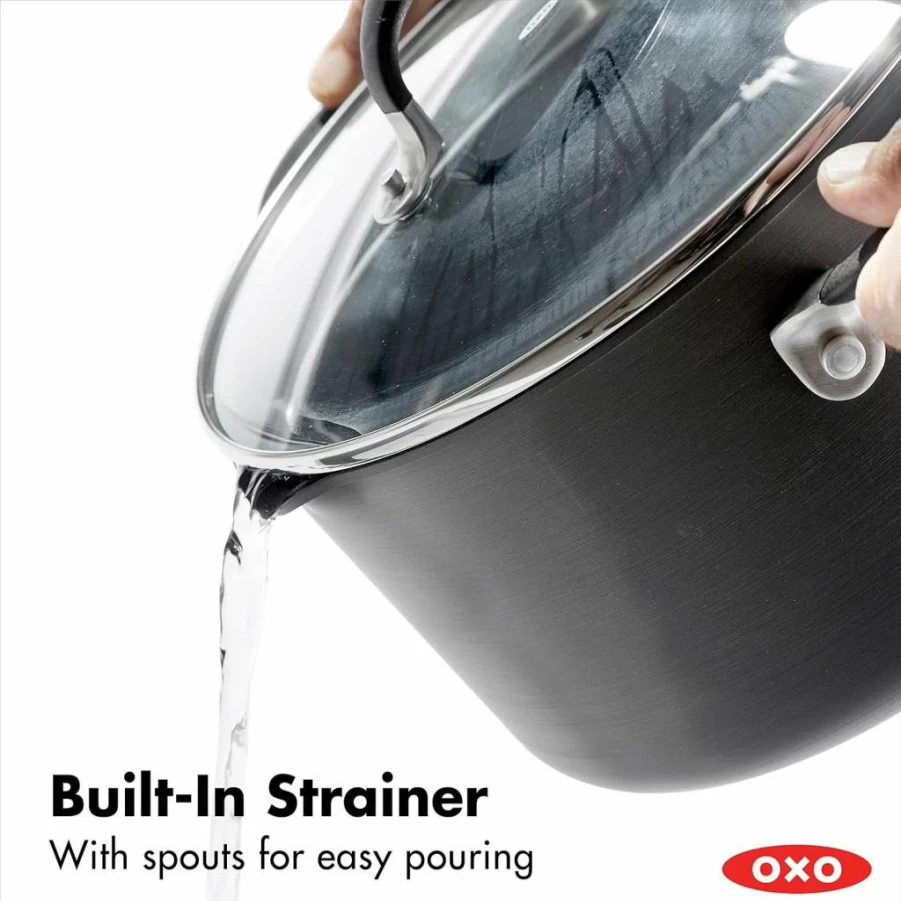OXO 6-Quart Stockpot with Lid, Nonstick 3-Layer German Coating, Stainless Steel Handle & Non-Slip Grip, Black - Durable Cookware for Home Kitchen