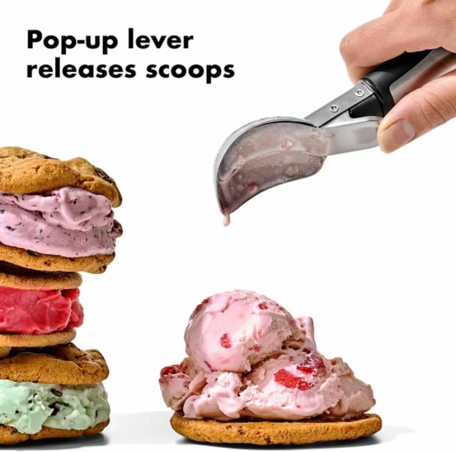 OXO Stainless Steel Ice Cream Scoop with Comfortable Lever Handle - Easy-Scoop Design for Hardened Ice Cream