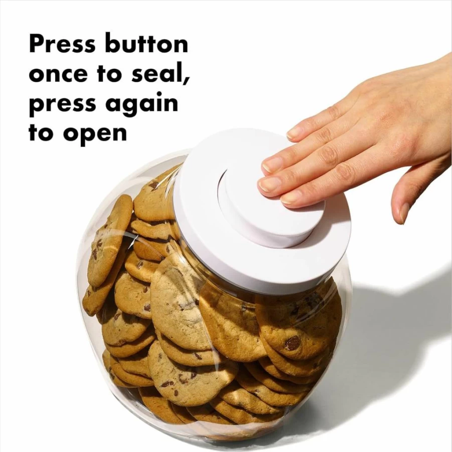 OXO Good Grips 3 Quart Airtight Cookie Jar - White & Clear Snack Storage Container for Cookies, Candy & Dry Food