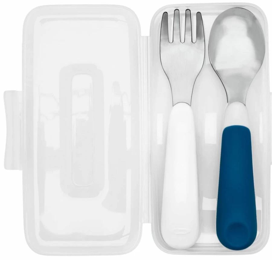 OXO Tot Travel Fork and Spoon Set for Kids - Portable Baby Utensils, Opal Color, On-the-Go Feeding Essentials