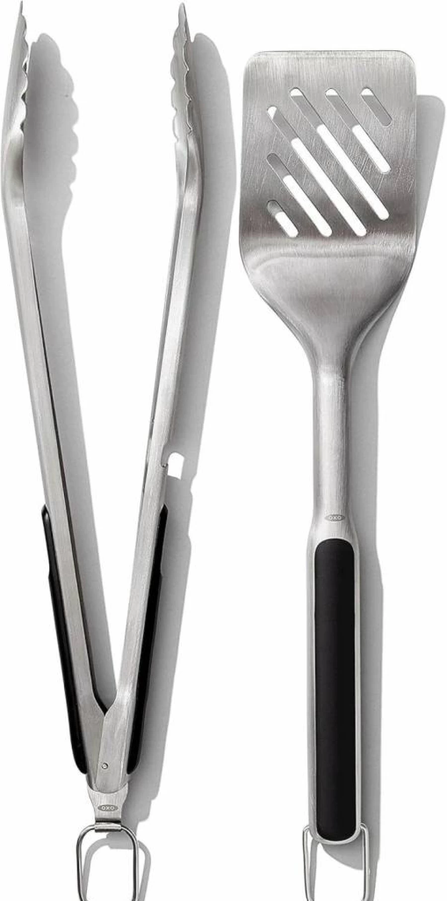 OXO Good Grips Grill Set - Stainless Steel Tongs & Turner for BBQ, Non-Slip Black Handles, Durable Grilling Accessories