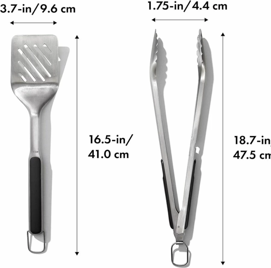 OXO Good Grips Grill Set - Stainless Steel Tongs & Turner for BBQ, Non-Slip Black Handles, Durable Grilling Accessories