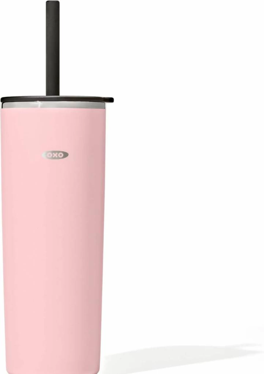 OXO Strive 24oz Insulated Stainless Steel Tumbler with Straw Lid - Rose Quartz, Leak-Proof, BPA-Free, Keeps Drinks Hot/Cold