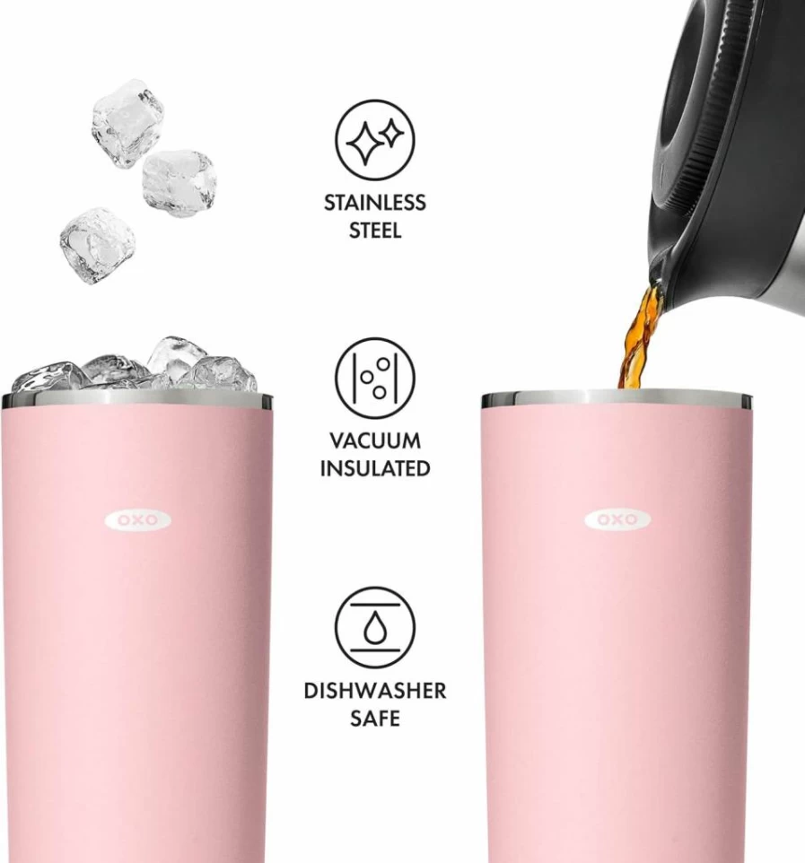 OXO Strive 24oz Insulated Stainless Steel Tumbler with Straw Lid - Rose Quartz, Leak-Proof, BPA-Free, Keeps Drinks Hot/Cold