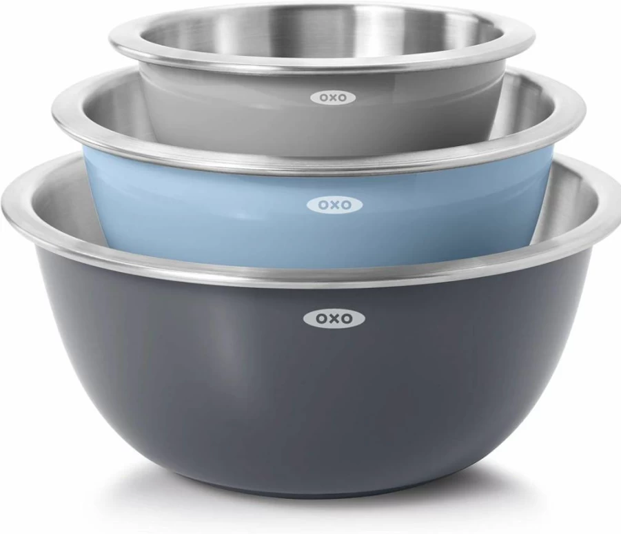 OXO Stainless Steel Mixing Bowls Set - 3-Piece Nesting Kitchen Bowls with Non-Slip Bases, White by OXO Good Grips