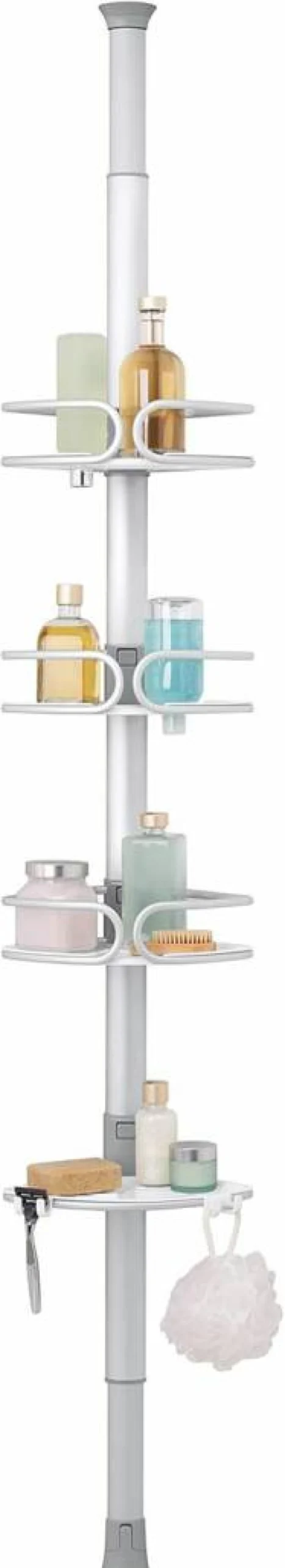 OXO Good Grips Extendable Aluminum Shower Caddy with Quick-Extend Pole for Bathroom Storage