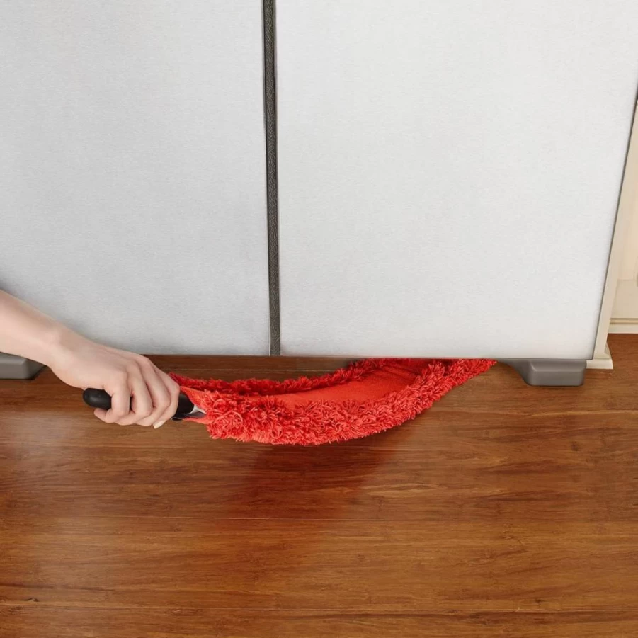 OXO Good Grips Under Appliance Microfiber Duster - 4 Inch Compact Design for Tight Spaces, 33.5 Inch Handle, Easy Cleaning Tool for Home