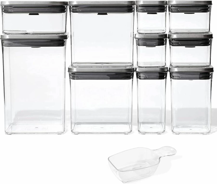 OXO 6-Piece Airtight Pop Container Set - Stainless Steel Food Storage Canisters for Kitchen Pantry Organization