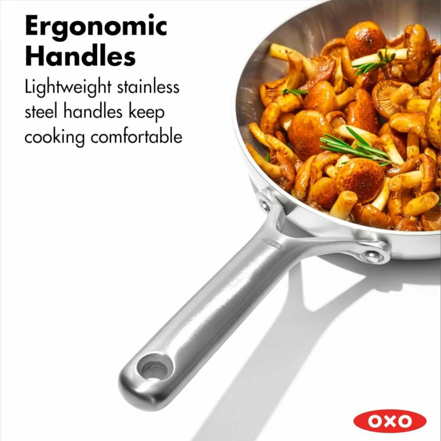 OXO 8-Inch Tri-Ply Stainless Steel Frying Pan Skillet - Induction Compatible, Multi-Clad Construction, Dishwasher & Metal Utensil Safe