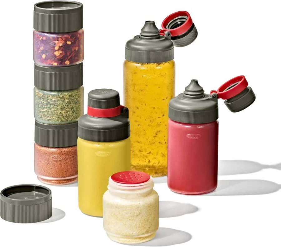 OXO Leakproof Squeeze Bottle Set for Outdoor Use - 3 Pack, 6 Oz Each, BPA-Free, Durable Travel Containers for Condiments, Sauces, and Toppings