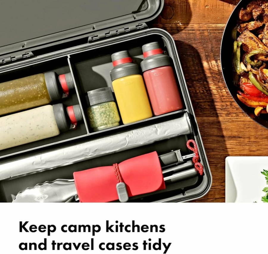 OXO Leakproof Squeeze Bottle Set for Outdoor Use - 3 Pack, 6 Oz Each, BPA-Free, Durable Travel Containers for Condiments, Sauces, and Toppings