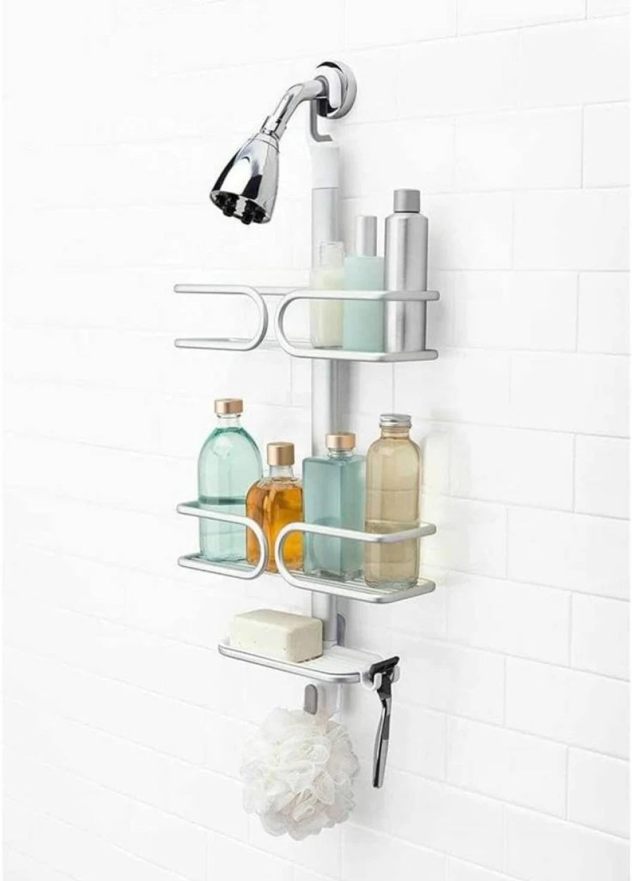 OXO Good Grips Compact Aluminum Shower Caddy - Space-Saving Bath Organizer with Rust-Resistant Design