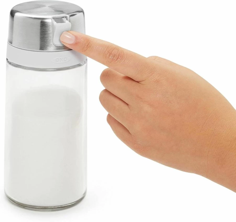 OXO Good Grips Glass Sugar Dispenser with Pour Spout - BPA-Free Kitchen Canister for Sugar, Flour & Dry Goods