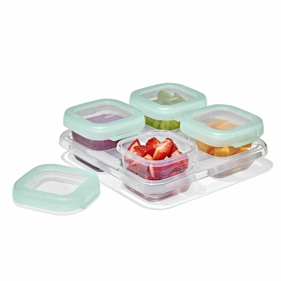 OXO Tot Baby Food Freezer Storage Containers - 4 oz BPA-Free, Stackable, Teal Color, Set of 4