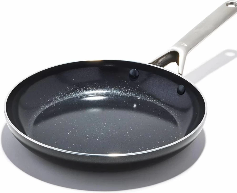 OXO 12-Inch Nonstick Frying Pan with Lid, 3-Layer German Coating, Stainless Steel Handle & Non-Slip Grip, Black Skillet