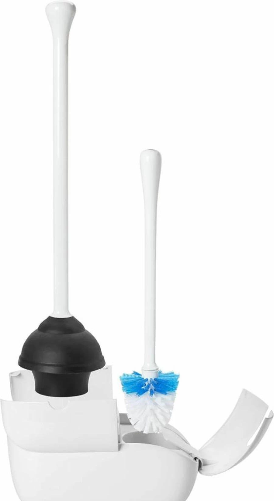 OXO Good Grips Natural Rubber Toilet Brush and Plunger Set, White - Durable Bathroom Cleaning Combo