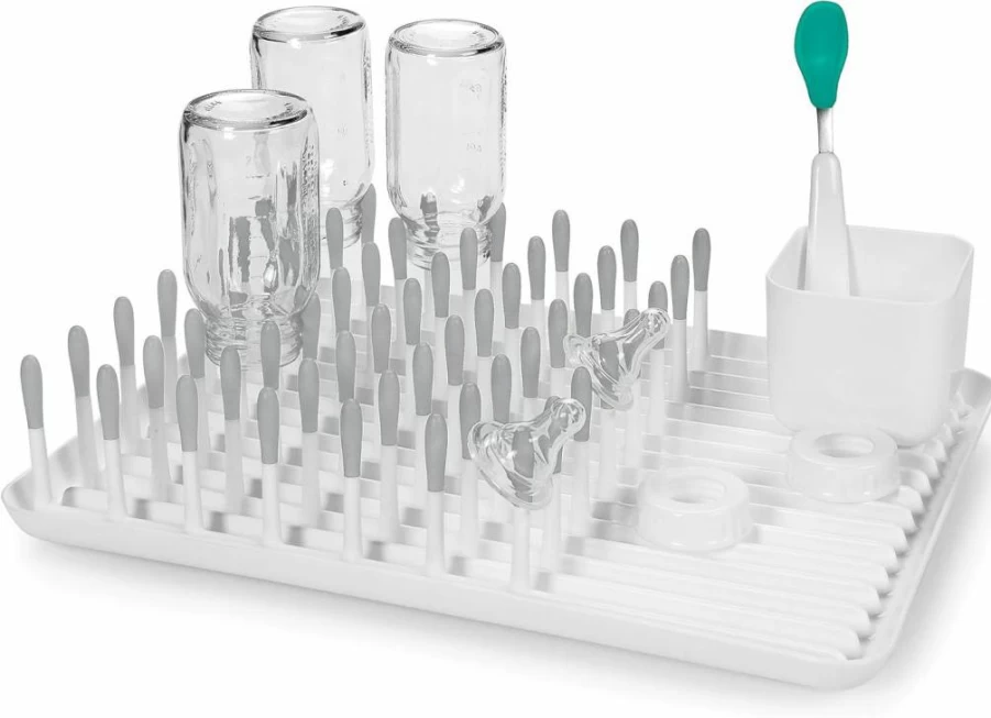 OXO Tot Baby Bottle Drying Rack - Gray, Space-Saving Countertop Organizer for Bottles & Accessories, BPA-Free, 1-Pack