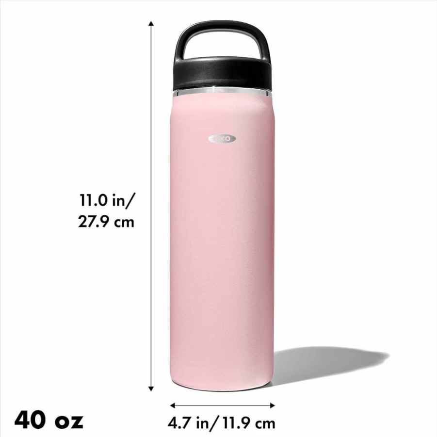 OXO 40oz Slate Insulated Water Bottle with Handle and Leak-Proof Lid