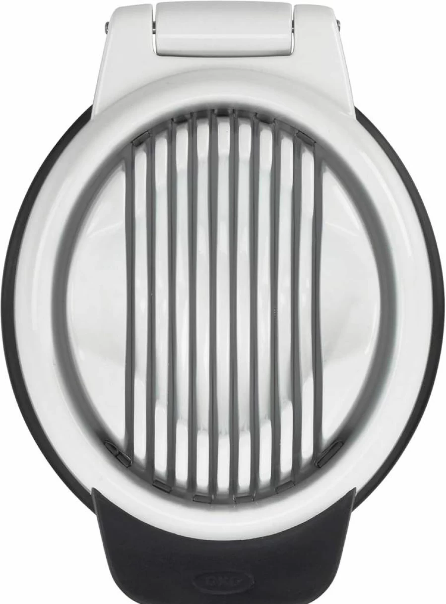 OXO Good Grips Egg Slicer - Stainless Steel Wire Cutter for Hard Boiled Eggs - Easy Grip Handle - White and Black Kitchen Tool