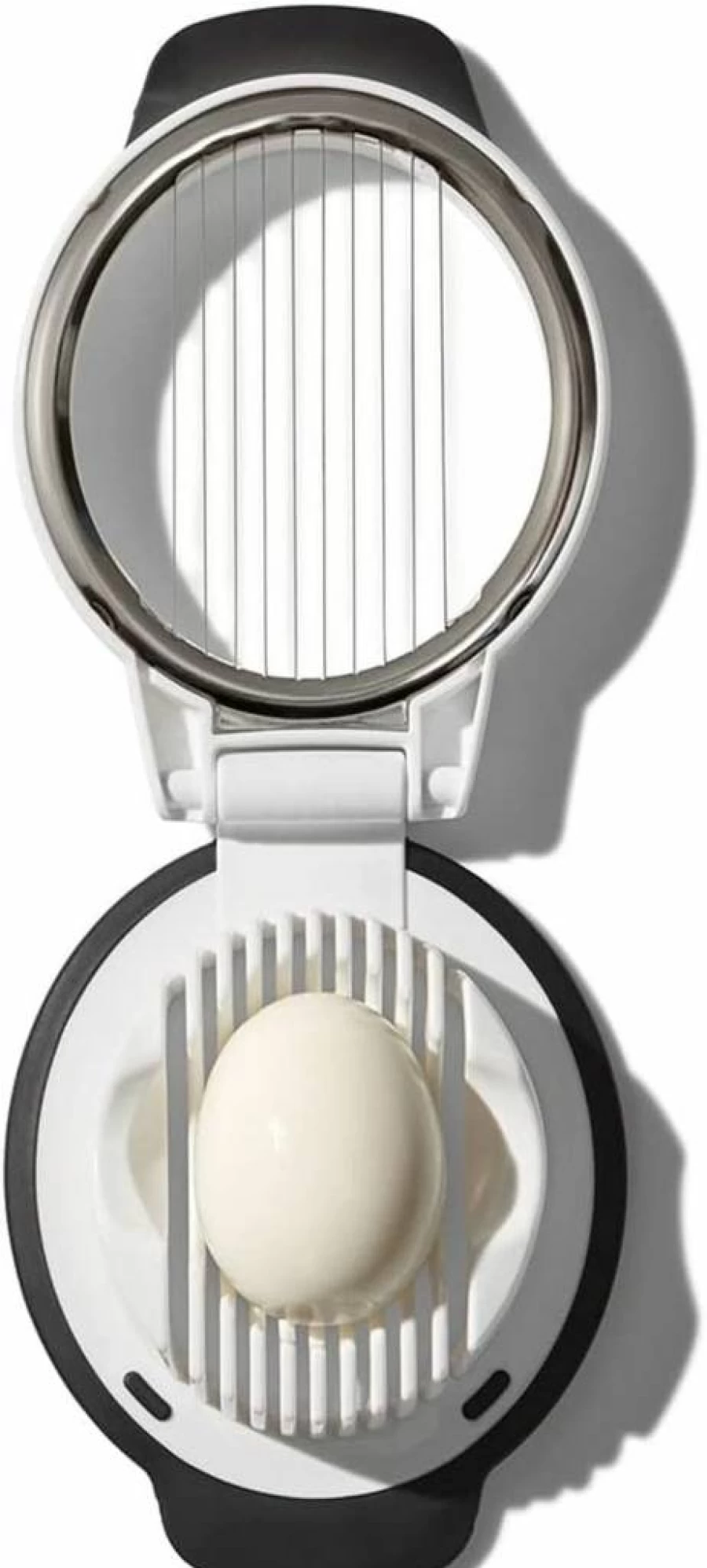 OXO Good Grips Egg Slicer - Stainless Steel Wire Cutter for Hard Boiled Eggs - Easy Grip Handle - White and Black Kitchen Tool