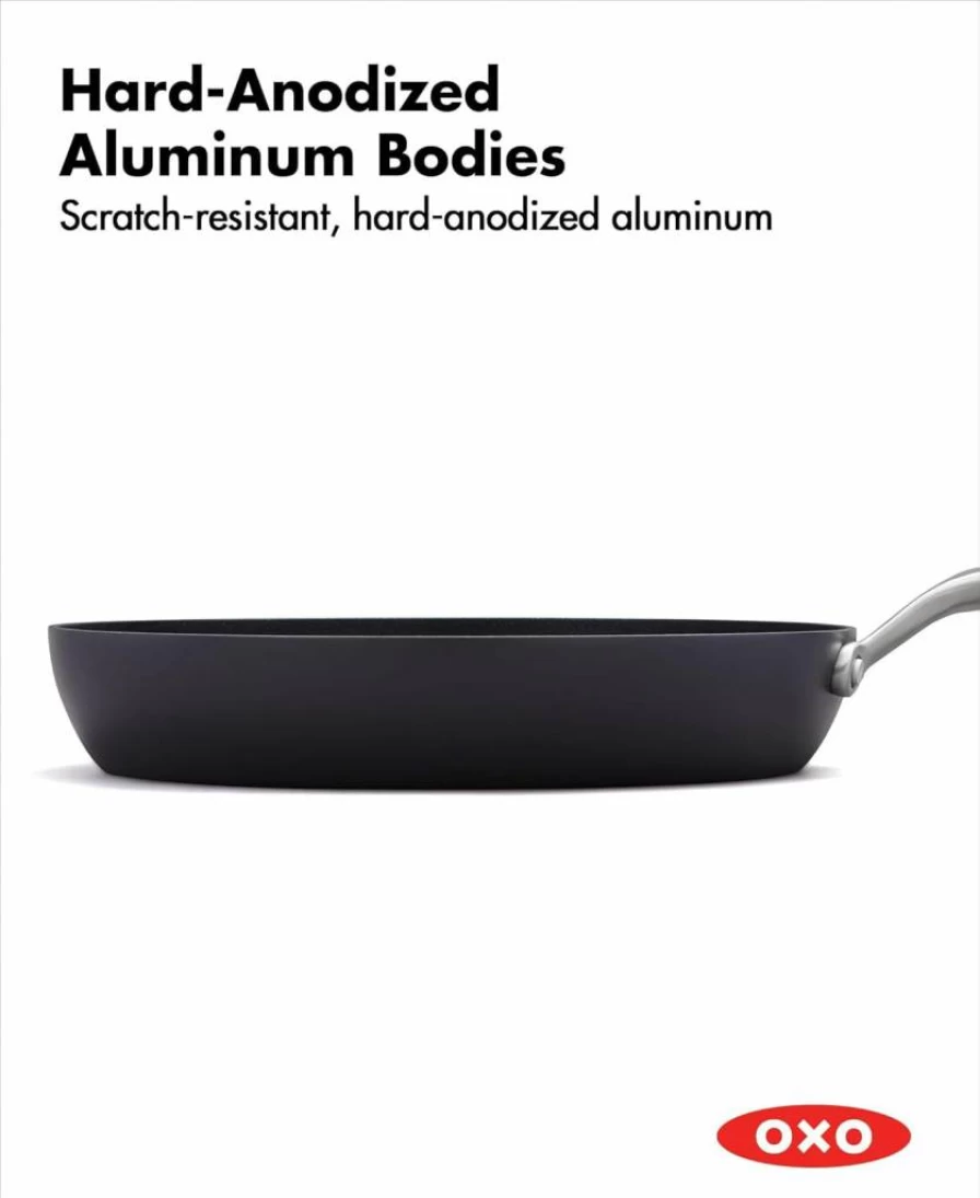 OXO Professional 8" Nonstick Frying Pan - Hard Anodized, PFAS-Free Ceramic Skillet, Diamond Reinforced Coating, Induction Compatible, Oven & Dishwasher Safe, Stainless Steel Handle, Black Cookware