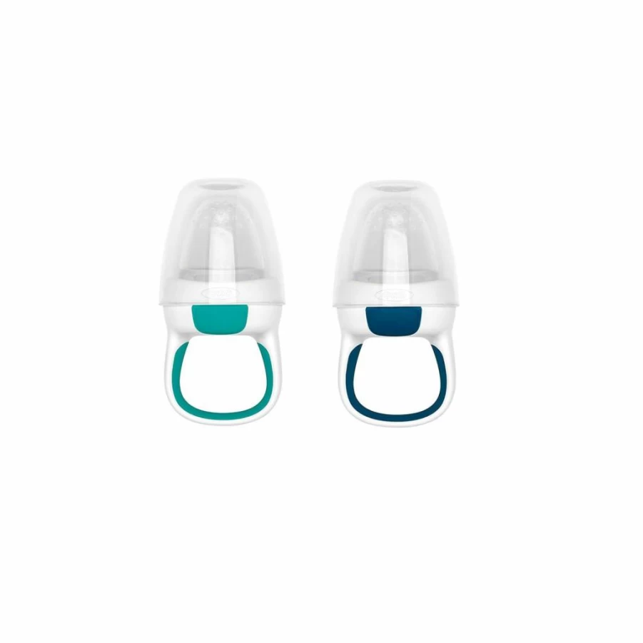 OXO Tot Baby Self-Feeder Silicone Teether 2-Pack, Teal & Navy Colors, BPA-Free Infant Feeding Set