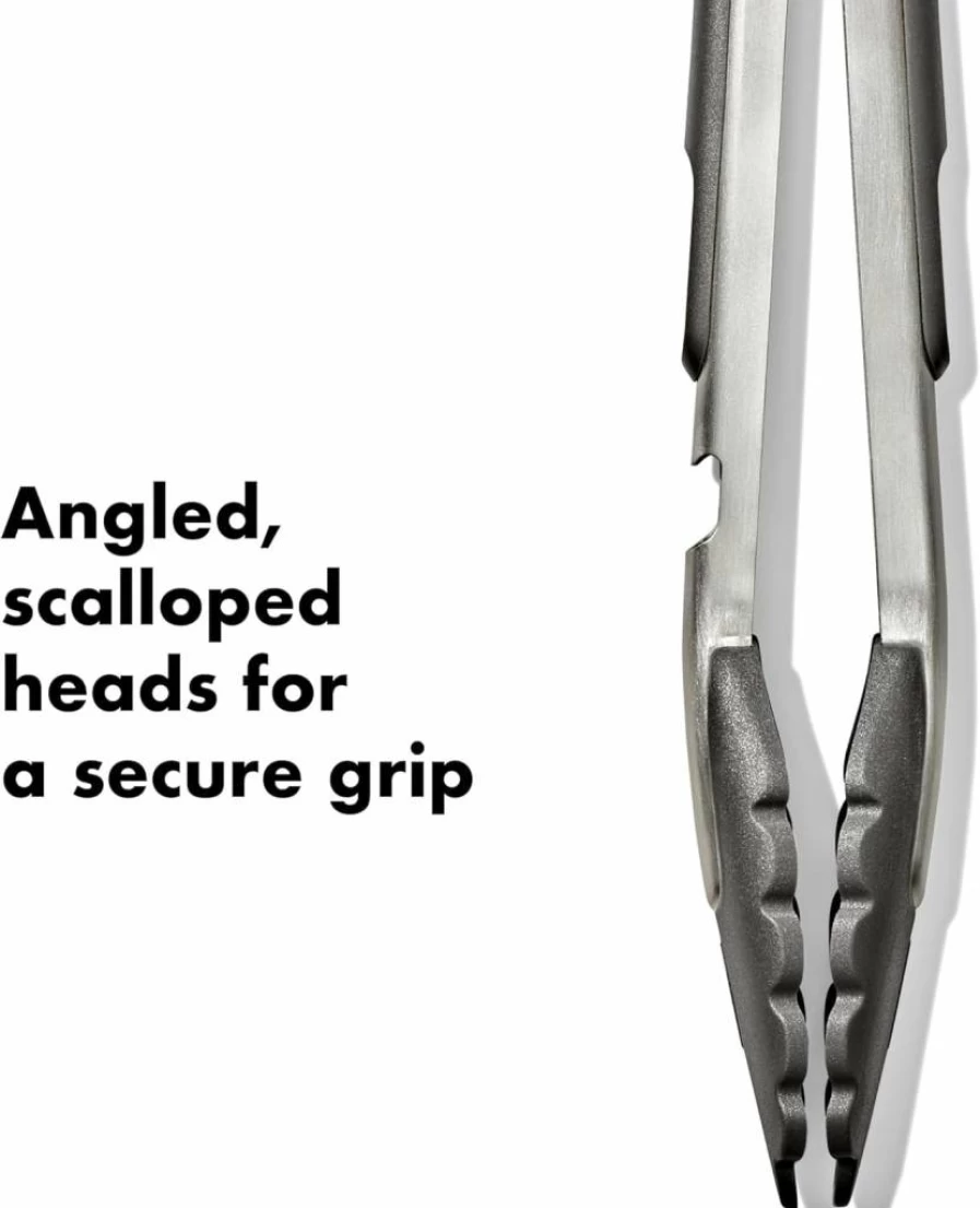 OXO Camping Stove Tongs with Heat-Resistant Nylon Heads for Outdoor Cooking