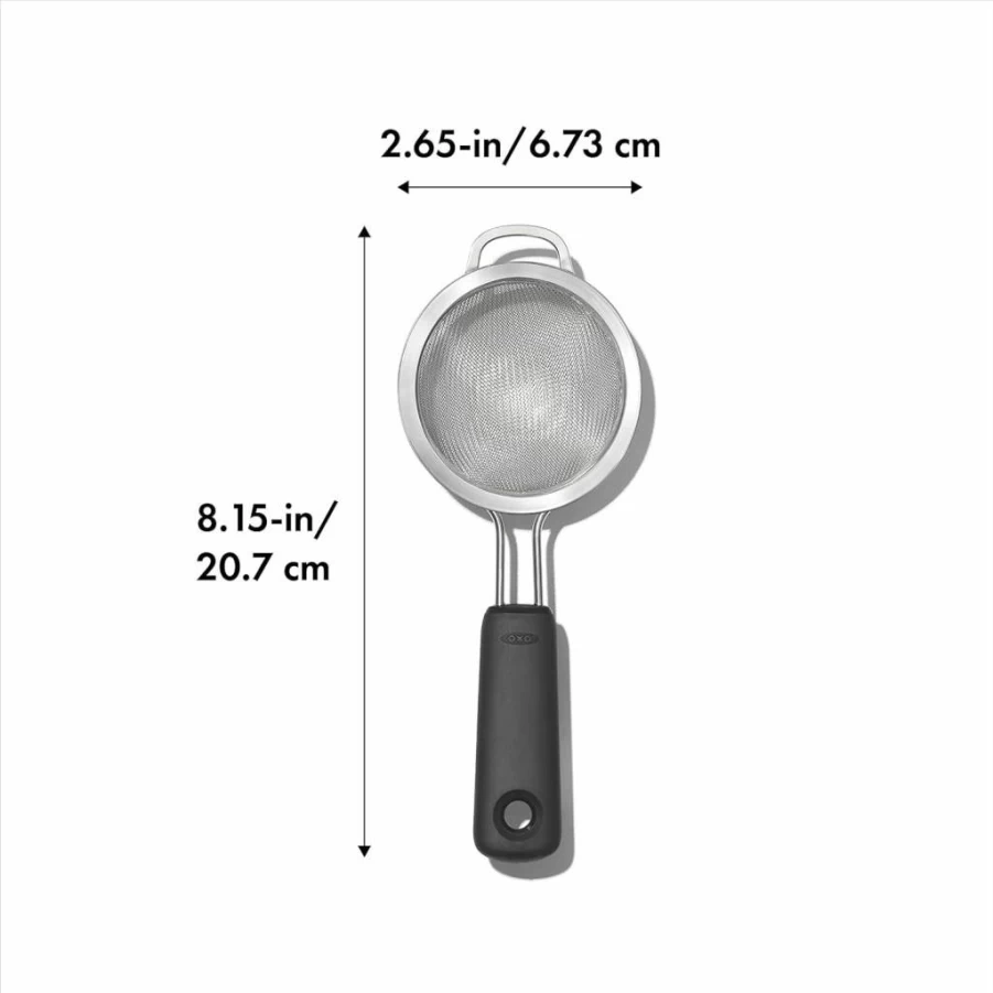 OXO Good Grips 3-Inch Mini Strainer - Small Kitchen Colander for Draining, Washing - Durable, BPA-Free, Ergonomic Handle - Black & Multicolor