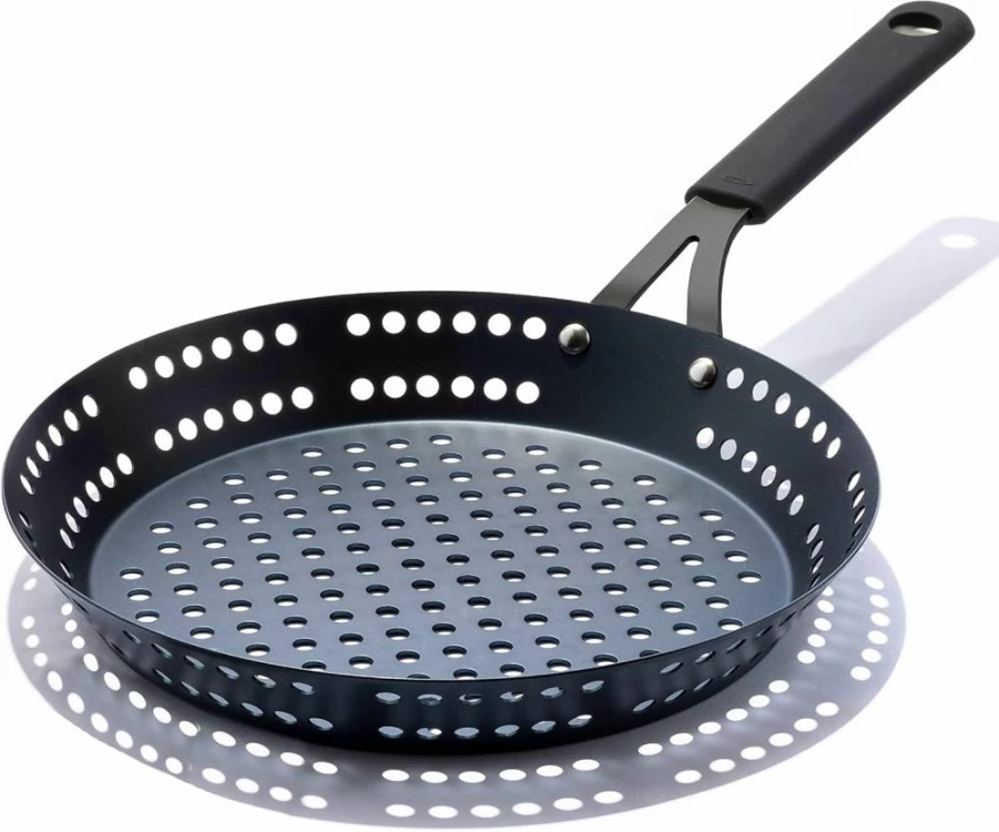 OXO Obsidian 12" Carbon Steel Skillet - Pre-Seasoned, Induction & Oven Safe, Grill Pan with Removable Silicone Handle, Black