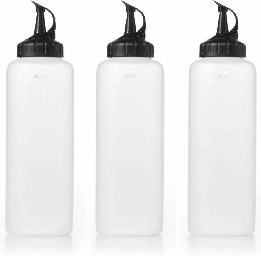 OXO 16oz Squeeze Bottles (3-Pack) - Chef's Condiment Dispenser, Large Kitchen Sauce Containers, Durable Leak-Proof Design