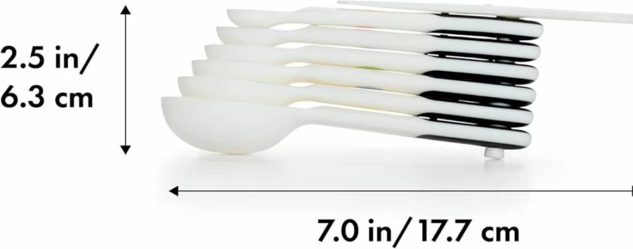 OXO 6-Piece Plastic Measuring Spoons Set with Scraper - White, Durable Kitchen Measuring Tools by OXO Good Grips