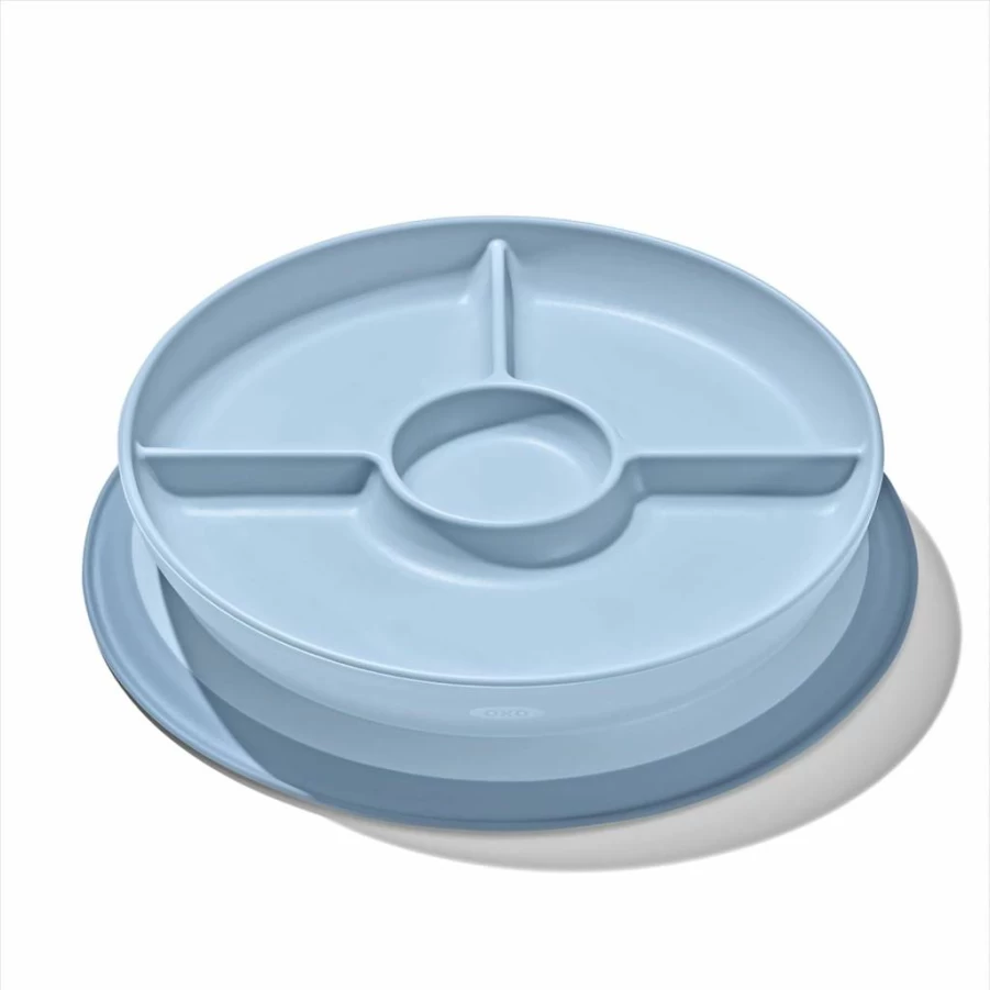 OXO Tot Stick & Stay Suction Divided Plate - Blossom Color, Baby Feeding Dish with Secure Base, BPA-Free