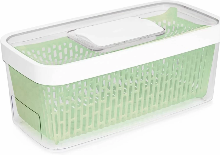 OXO Good Grips Greensaver Large Produce Keeper - Fresh Food Storage Container, White & Green, Extends Vegetable Life