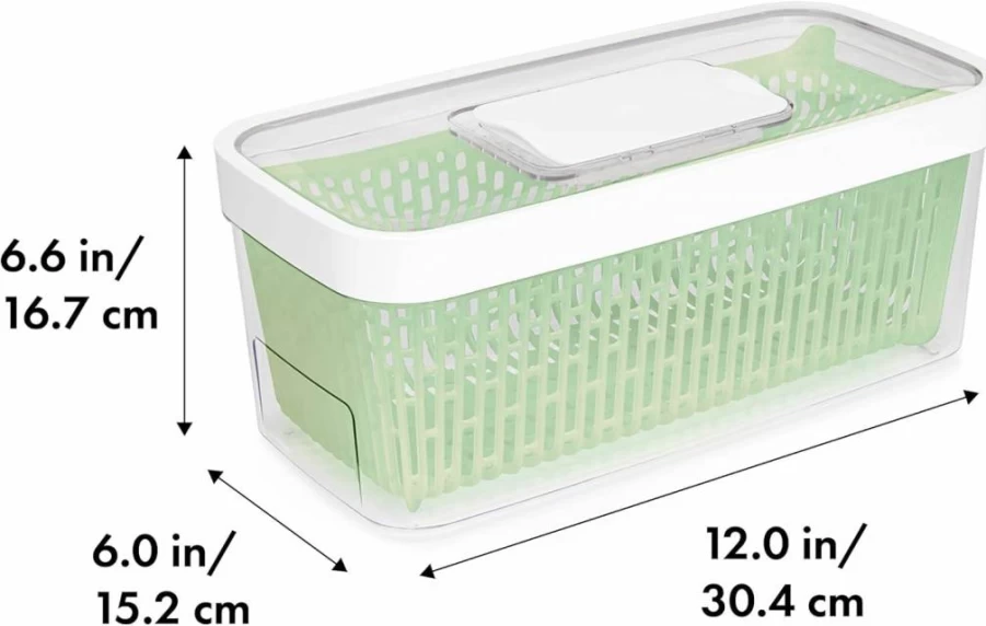 OXO Good Grips Greensaver Large Produce Keeper - Fresh Food Storage Container, White & Green, Extends Vegetable Life