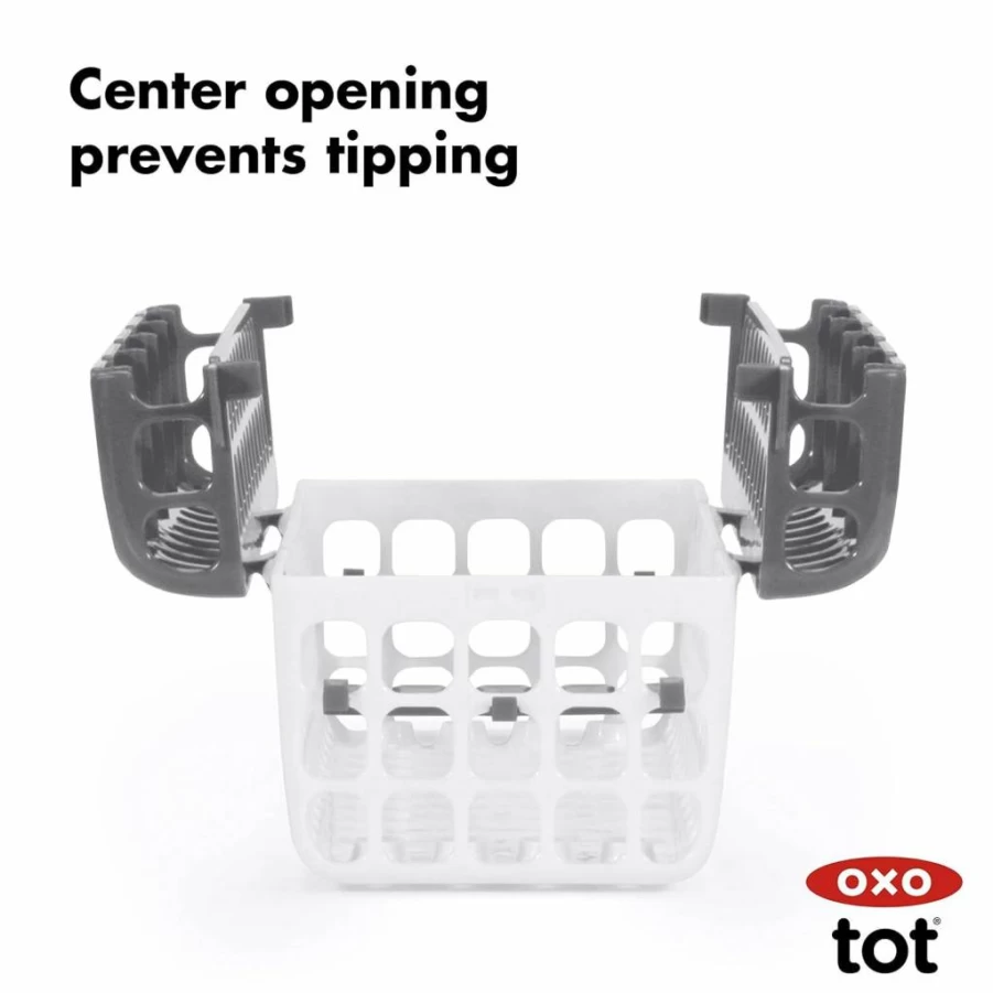 OXO Tot Baby Bottle and Dishwasher Basket - Gray Dishwasher Safe Organizer for Cleaning Small Items