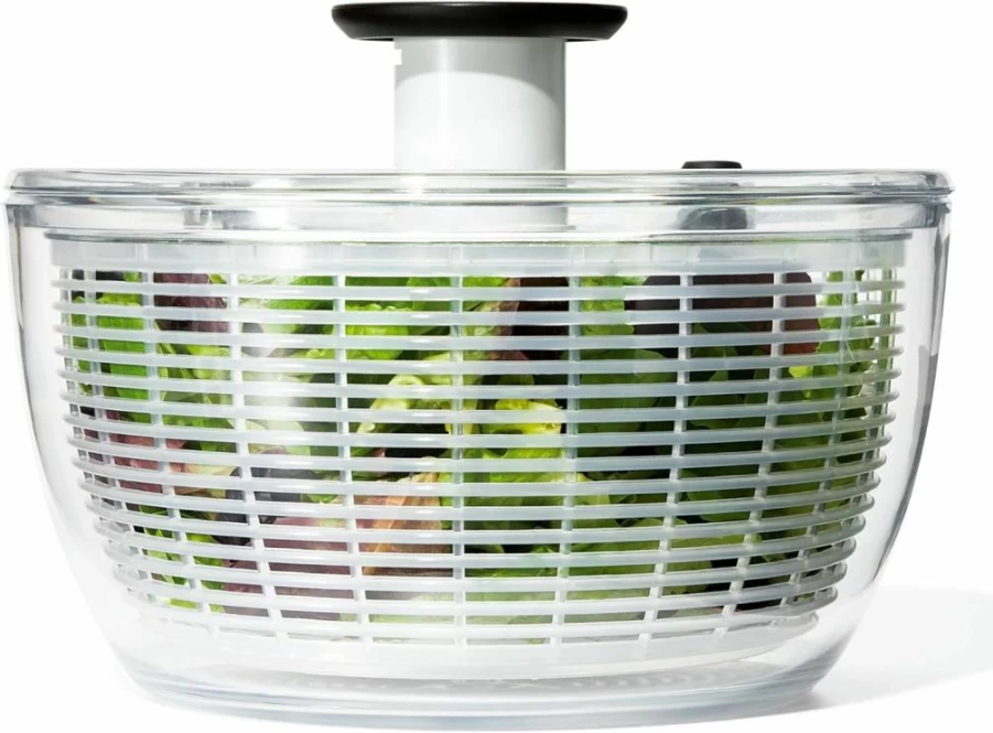 OXO Good Grips Large Salad Spinner - 6.2 Quart BPA-Free Glass Bowl, Clear & Green, Easy-Pump Handle, Non-Slip Base for Effortless Drying