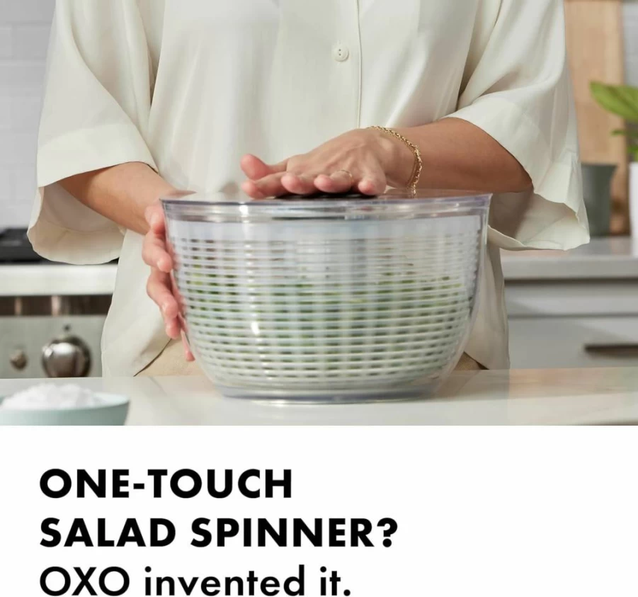 OXO Good Grips Large Salad Spinner - 6.2 Quart BPA-Free Glass Bowl, Clear & Green, Easy-Pump Handle, Non-Slip Base for Effortless Drying