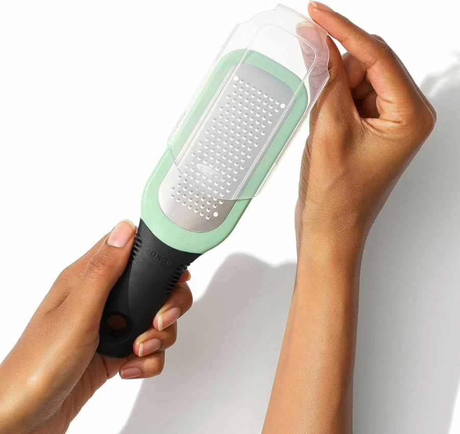 OXO Good Grips Green Ginger Garlic Grater - Stainless Steel Microplane with Non-Slip Handle, Easy Cleaning, Kitchen Essential