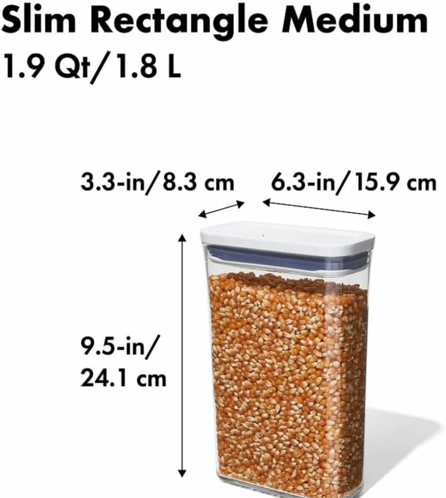 OXO Good Grips 1.7 Qt Airtight Food Storage Container - BPA-Free, Stackable, Clear Rectangle Canister for Coffee, Flour, Sugar & Dry Goods
