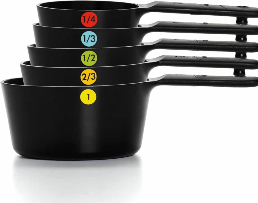 OXO Good Grips 6-Piece Plastic Measuring Cup Set - Black, Durable & Stackable Kitchen Measuring Cups for Baking & Cooking