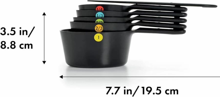 OXO Good Grips 6-Piece Plastic Measuring Cup Set - Black, Durable & Stackable Kitchen Measuring Cups for Baking & Cooking