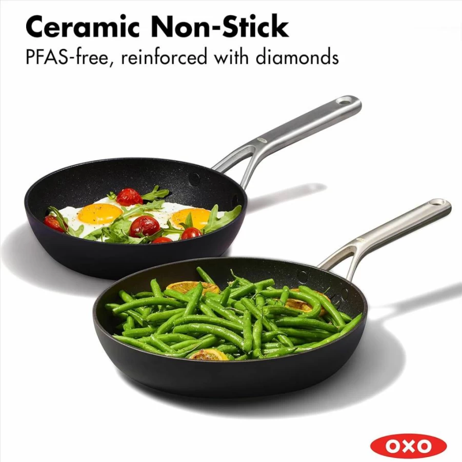 OXO Professional 8" & 10" Nonstick Frying Pan Set - Hard Anodized, PFAS-Free, Induction Compatible, Diamond Reinforced Coating, Dishwasher & Oven Safe