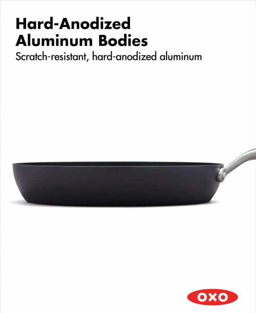 OXO Professional 12" Nonstick Frying Pan - Hard Anodized, PFAS-Free Ceramic Coating, Induction Compatible, Diamond Reinforced, Dishwasher & Oven Safe, Stainless Steel Handle, Black Skillet