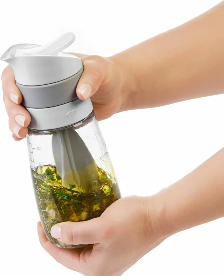 OXO Good Grips Salad Dressing Shaker with Twist & Pour Lid, 14 oz (0.44 Qt) BPA-Free Gray Container for Mixing Vinaigrettes & Marinades
