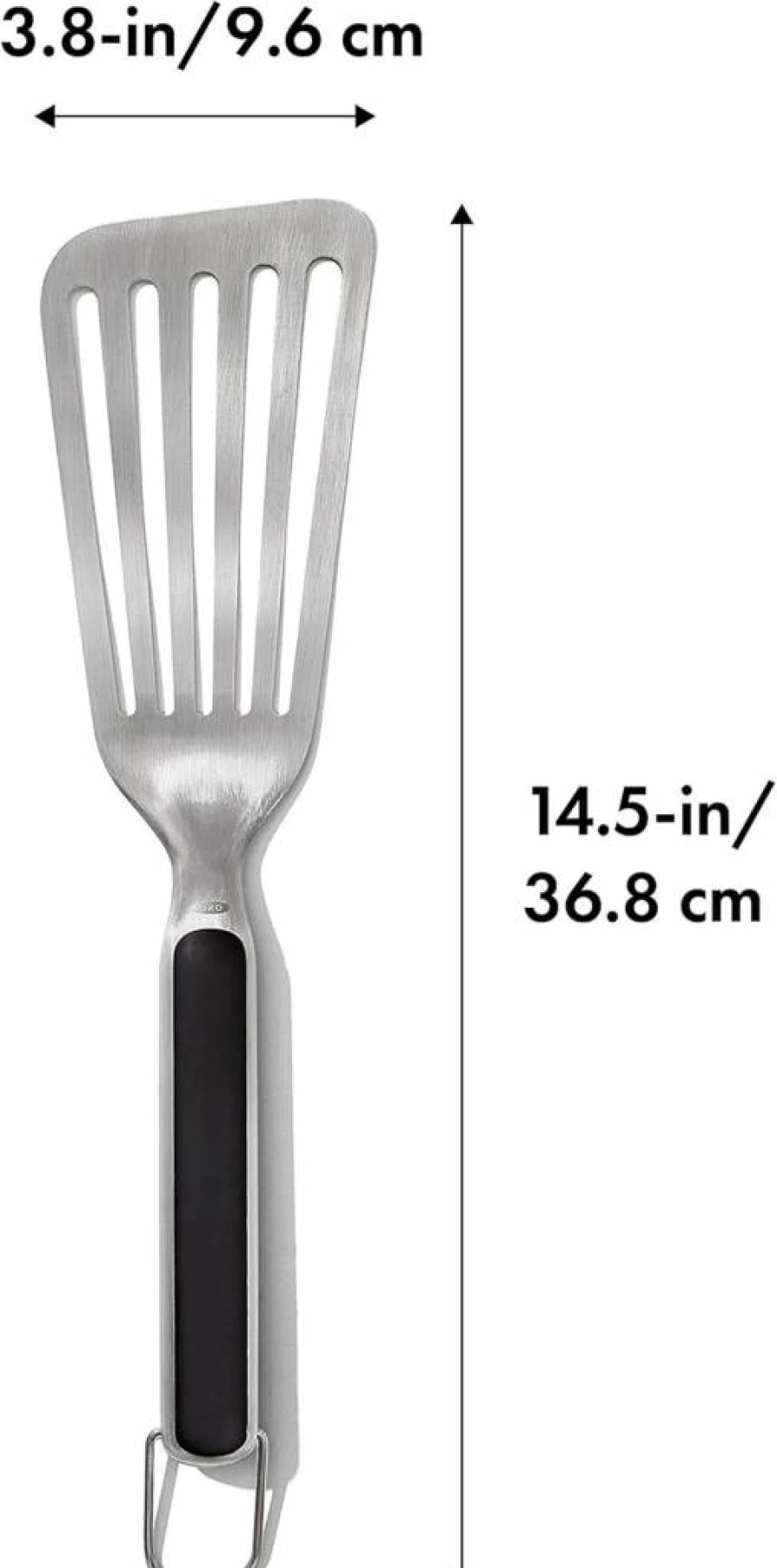 OXO Good Grips Stainless Steel Grill Turner - Precision BBQ Spatula for Outdoor Cooking - Durable Black Grilling Utensil