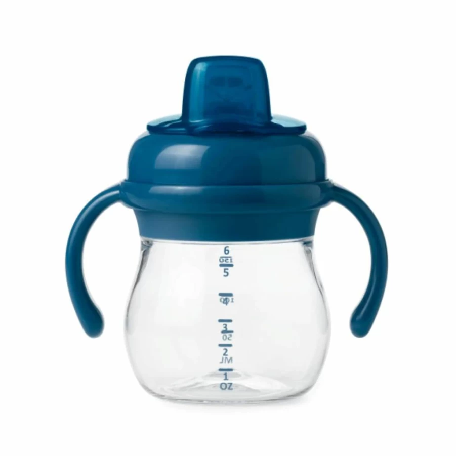 OXO Tot Baby Sippy Cup with Soft Spout & Removable Handles - 6oz Spill-Proof Toddler Cup in Navy Blue