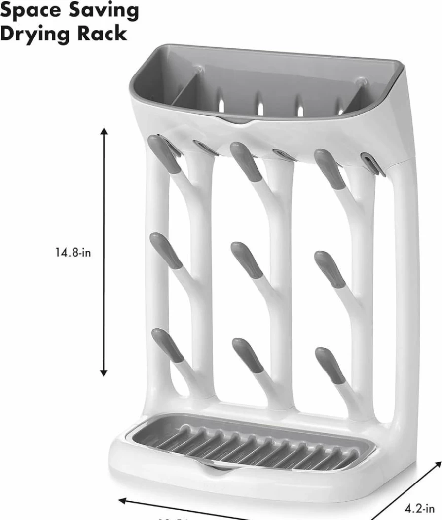 OXO Tot Baby Bottle Drying Rack - Countertop Space-Saving Organizer for Infant Bottles