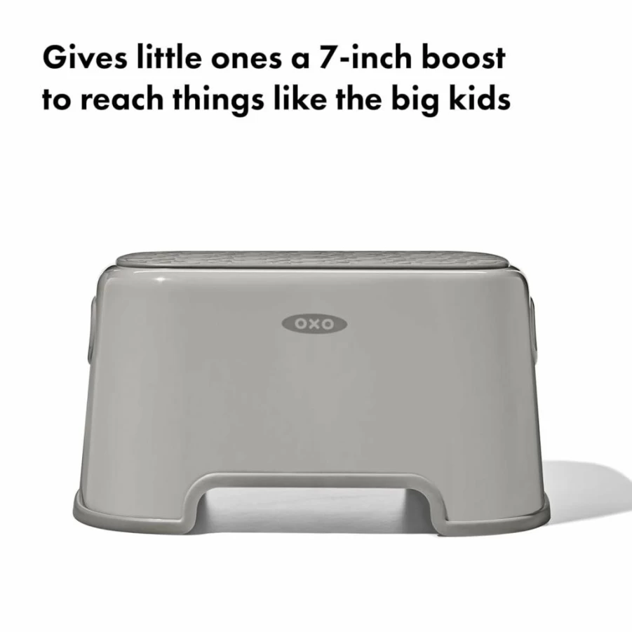 OXO Tot 7-Inch Step Stool for Kids, Non-Slip Gray Toddler Stool, Pack of 1, Durable & Safe Bathroom or Kitchen Stool for Children
