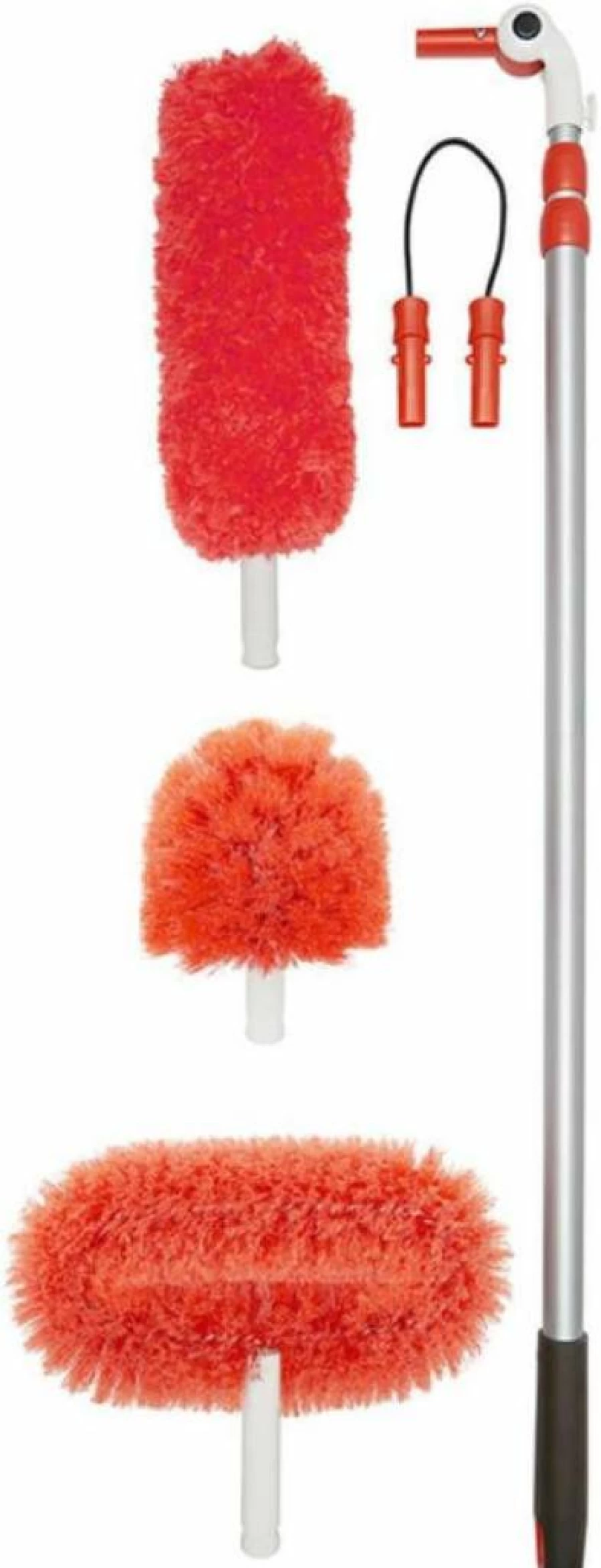 OXO Good Grips 8 Ft Extendable Microfiber Duster with Interchangeable Heads, 3-in-1 Long Reach Cleaning Tool, Orange