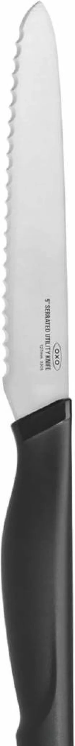 OXO 5-Inch Serrated Utility Knife - Silver & Black - Good Grips Comfort Handle - Premium Kitchen Cutting Tool